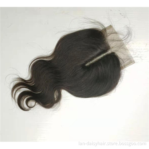 T Part by hand made Top Indian Human Hair  Toupee Silk Lace  Wholesale Body Wave 4*4 half hand made Closure